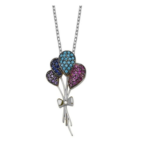 Colier argint 925 rodiat cu baloane multicolore - Be Nature CTU0056 [1]